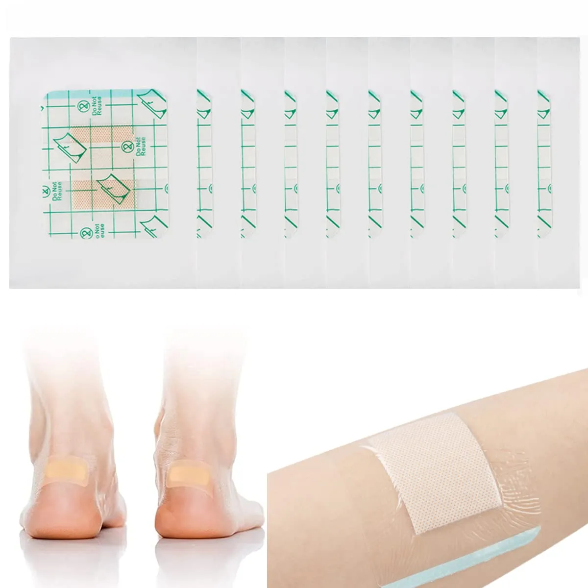 10 Pcs Blister Plasters Bandages Blister Pads, Moleskin for Feet Invisible Waterproof Adhesive Blister Prevention Patches for Heel Foot Toe Chafing Blister Prevention