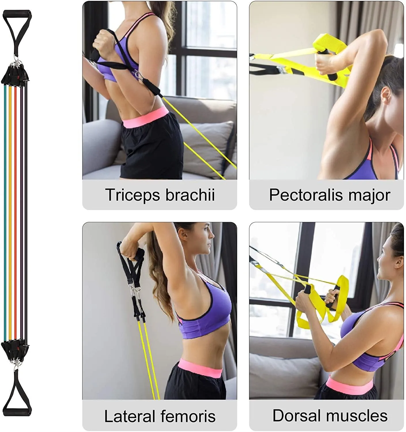 11 Pack Pull Up Resistance Bands Set with with Handles, Ankle Straps, Door Anchor Natural Rubber