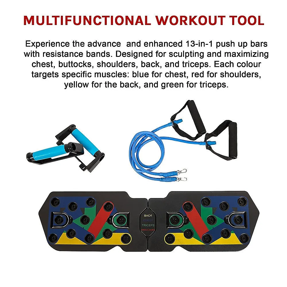 13-in-1 Push Up Board Rack with Resistance Bands Set