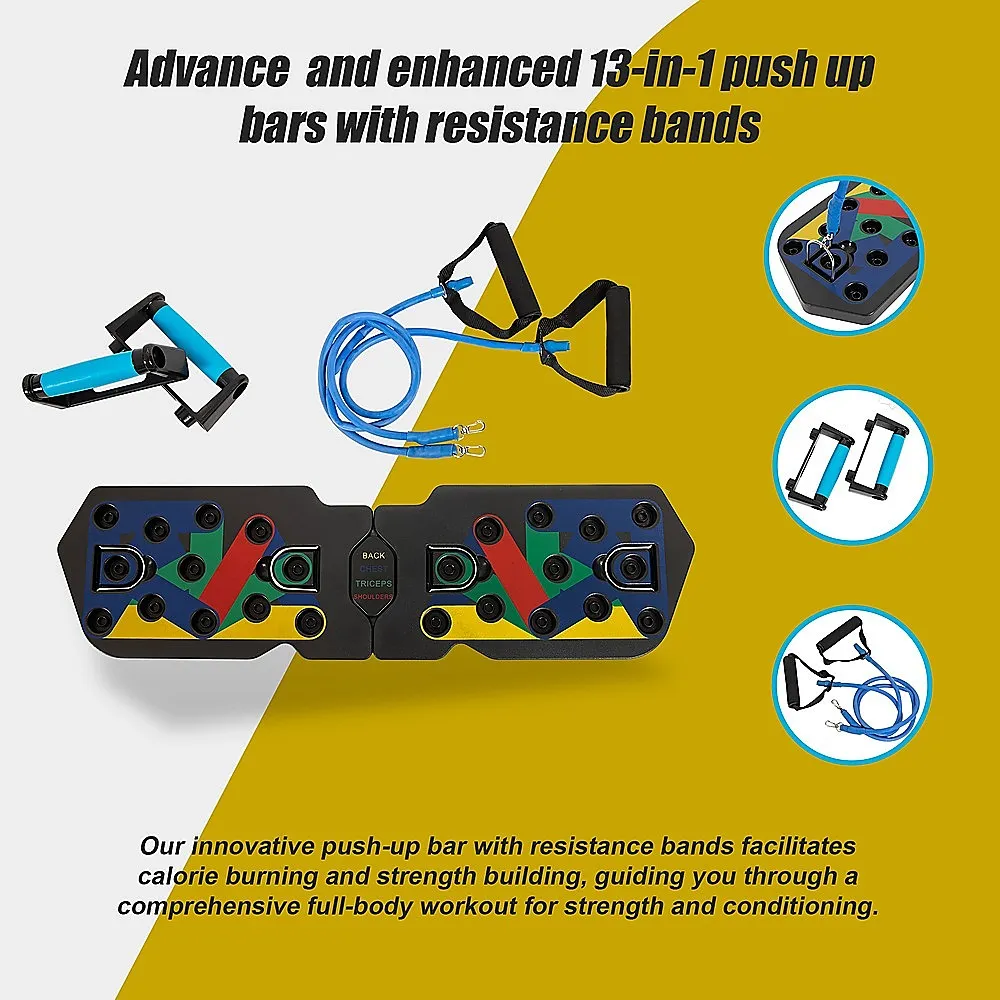 13-in-1 Push Up Board Rack with Resistance Bands Set