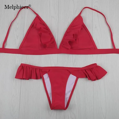 2017 New Sexy Bikinis Women Swimsuit Ruffle Bathing Suits Swim Bralette Push Up Bikini Set Brazilian Size Swimwear Solid Bikini