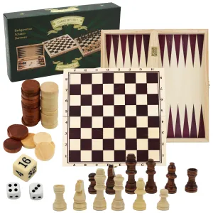 3 in 1 Wooden Compendium Board Game Set