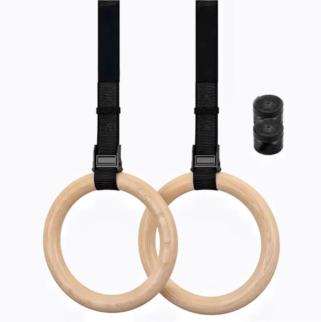 32mm Birch Wooden Gymnastic Rings 1200kg Capacity | VERPEAK