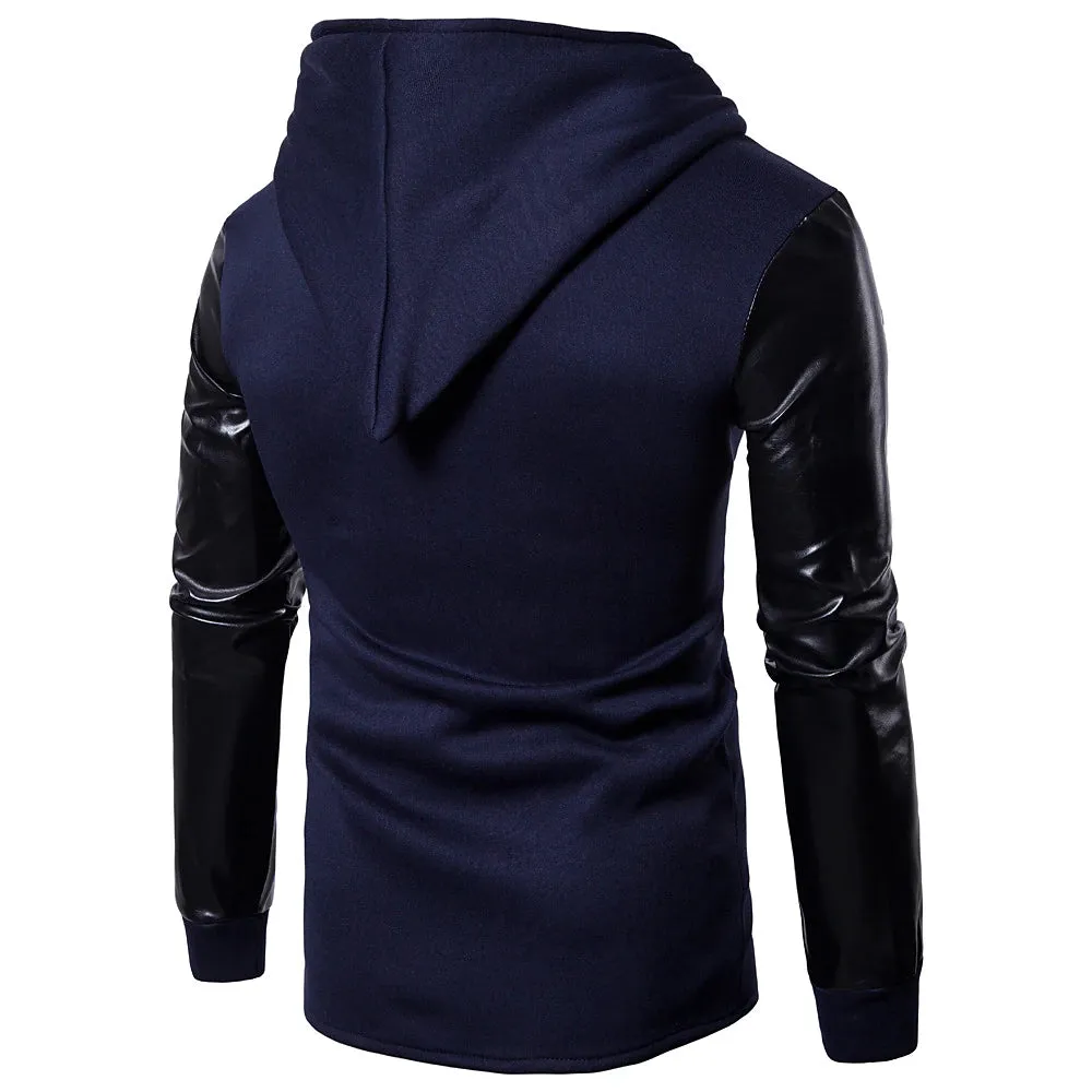 3D Vertigo Print Men's Cotton Hoodie in Dark Gray, Navy Blue, and Black