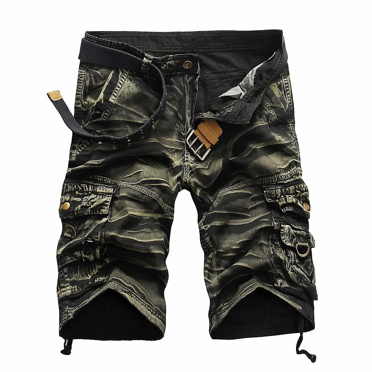 6-Pocket Men's ArmyGreen and Black Outdoor Cargo Shorts