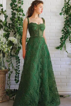 A Line Spaghetti Straps Dark Green Prom Dresses Formal Dress PSK252