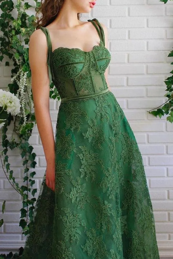 A Line Spaghetti Straps Dark Green Prom Dresses Formal Dress PSK252