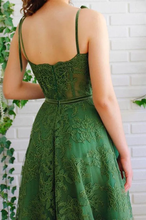 A Line Spaghetti Straps Dark Green Prom Dresses Formal Dress PSK252