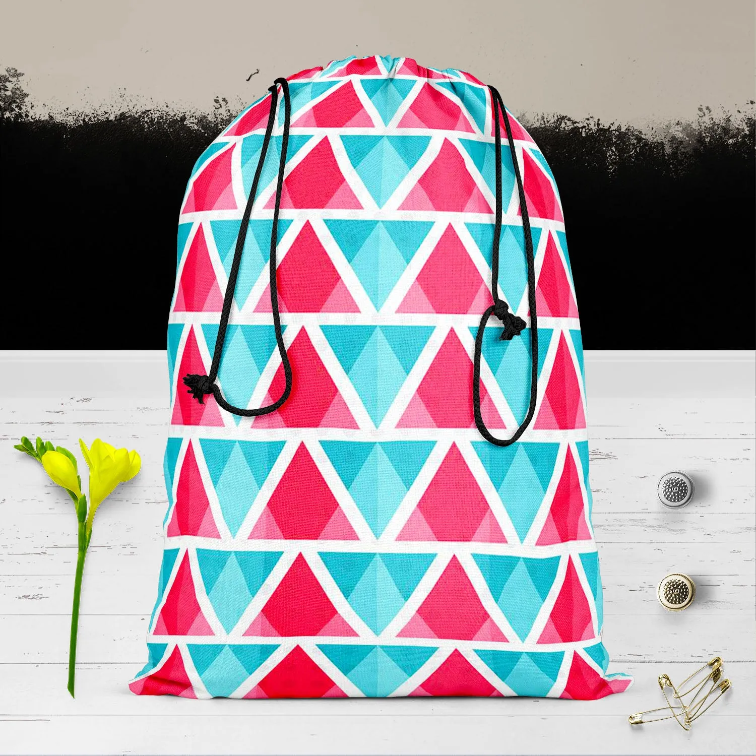 Abstract Triangles D1 Reusable Sack Bag | Bag for Gym, Storage, Vegetable & Travel