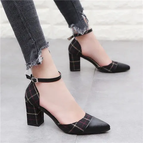 Amozae 2022 Classic Shoes Women Pumps Thick Heels Shoes Ankle Strap Lattice Women's Stiletto Buckle Shoes Chaussures