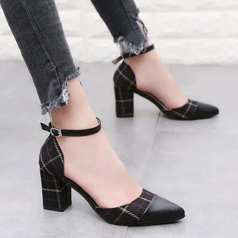 Amozae 2022 Classic Shoes Women Pumps Thick Heels Shoes Ankle Strap Lattice Women's Stiletto Buckle Shoes Chaussures