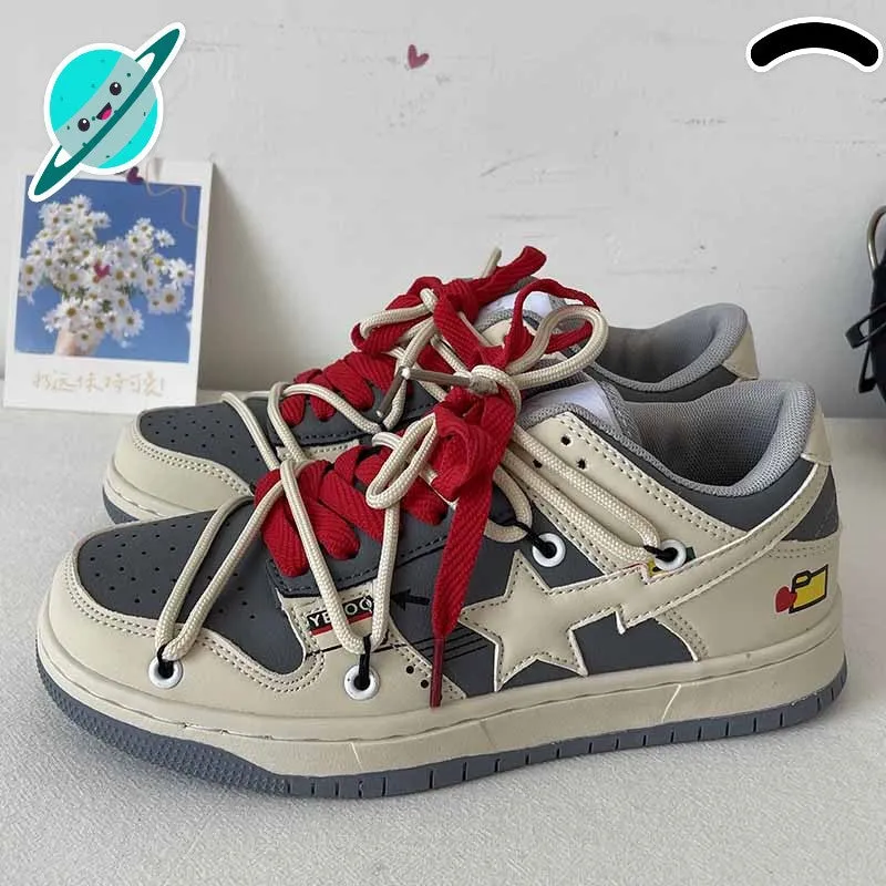 Amozae-Back To School Gifts Red & Grey Shooting Star Sneakers