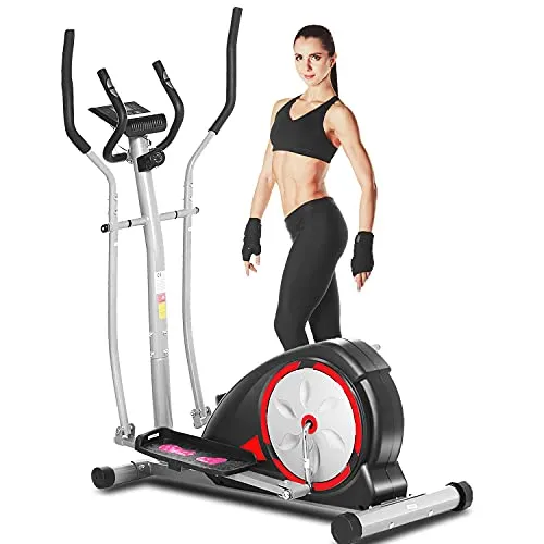 ANCHEER Elliptical Machine, Cross Trainer with Pulse Rate Grips and LCD Monitor, 8 Resistance Levels Smooth Quiet Driven for Home Gym Office Workout 350LBS Weight Limit