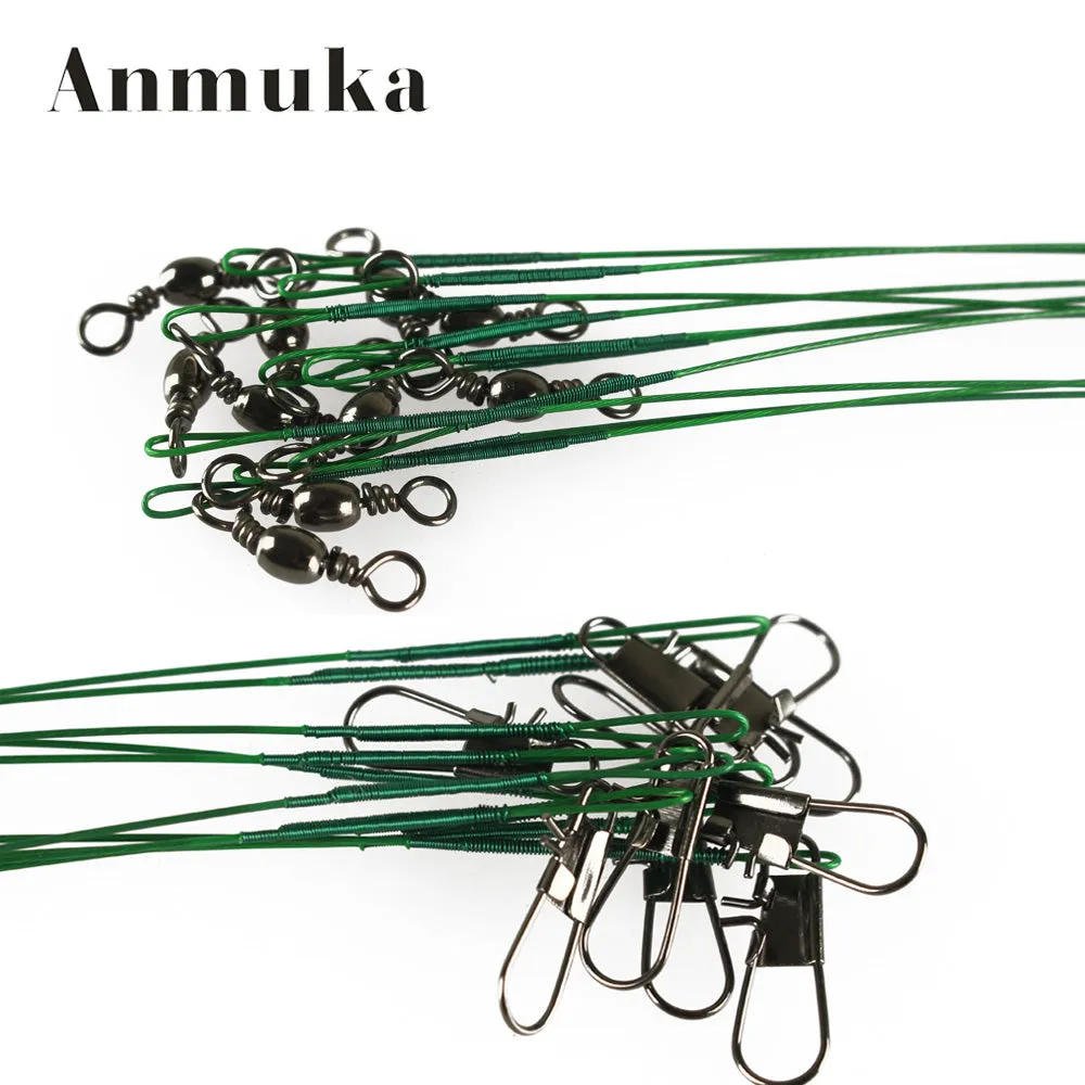 Anmuka 18Pcs Fly Fishing lead Line Leader Wire leading line Assortment Sleeve Swivel Stainless Steel Rolling Swivels 15/20/26cm