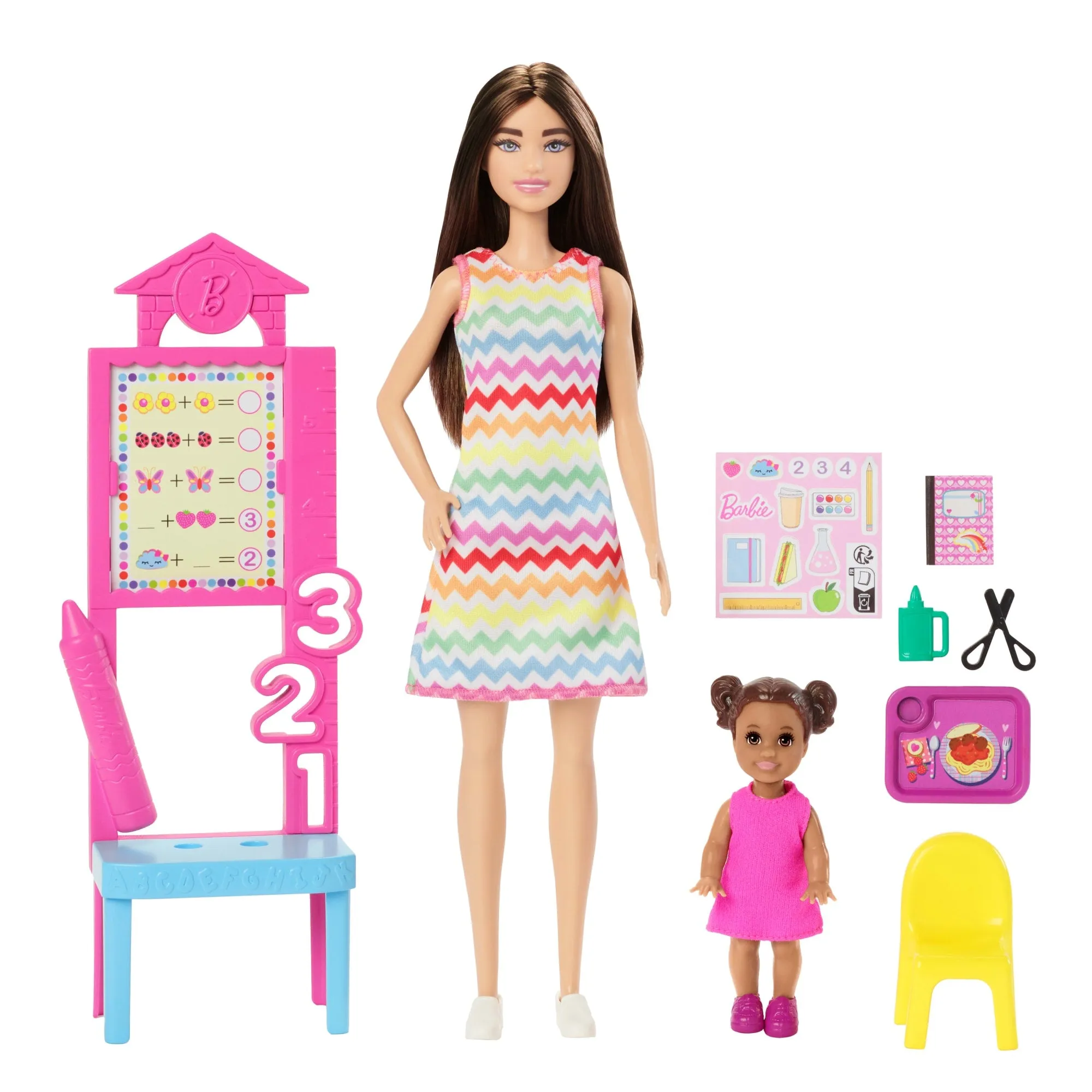 Barbie Teacher Doll With Brunette Fashion Doll, 1 Toddler Doll, & Teaching Accessories