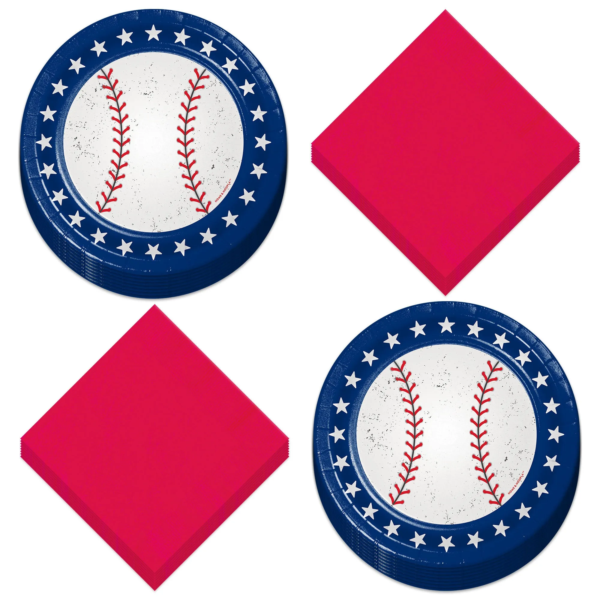 Baseball Party Supplies - All Star Red, White, and Blue Paper Dessert Plates and Beverage Napkins (Serves 16)