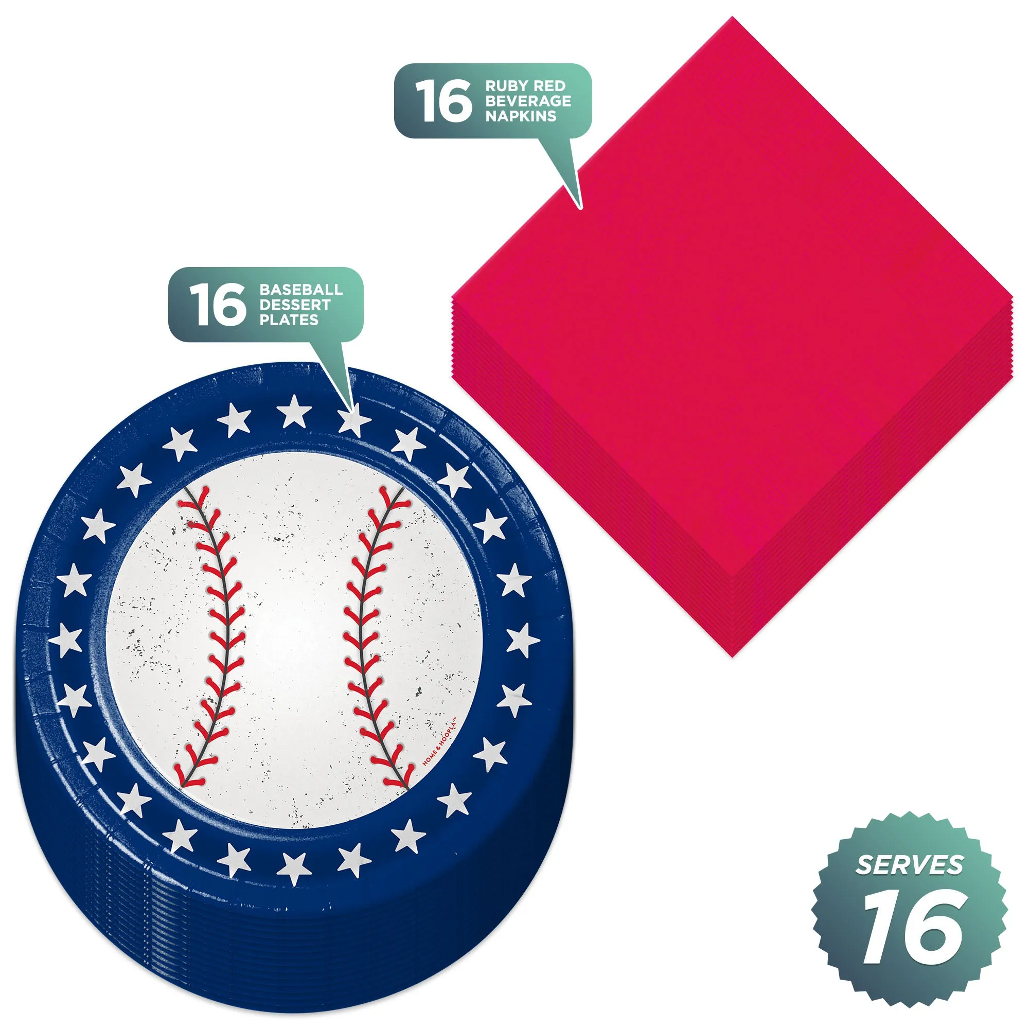 Baseball Party Supplies - All Star Red, White, and Blue Paper Dessert Plates and Beverage Napkins (Serves 16)