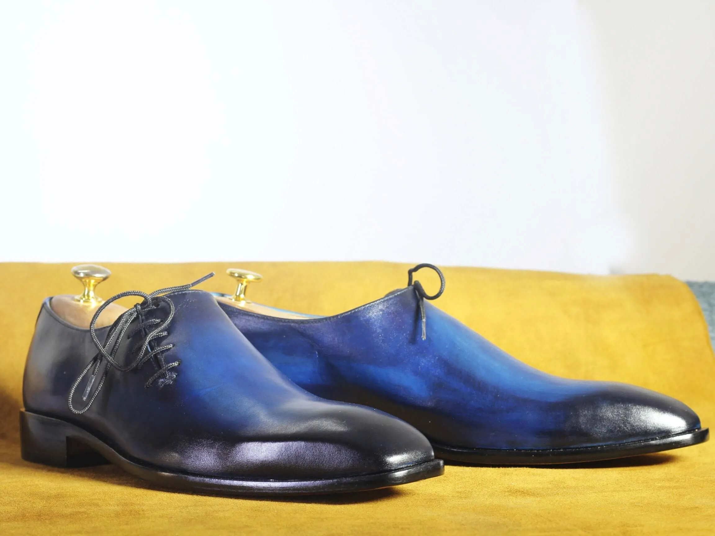 Bespoke Blue Whole Cut Side Lace UP Shoe for Men