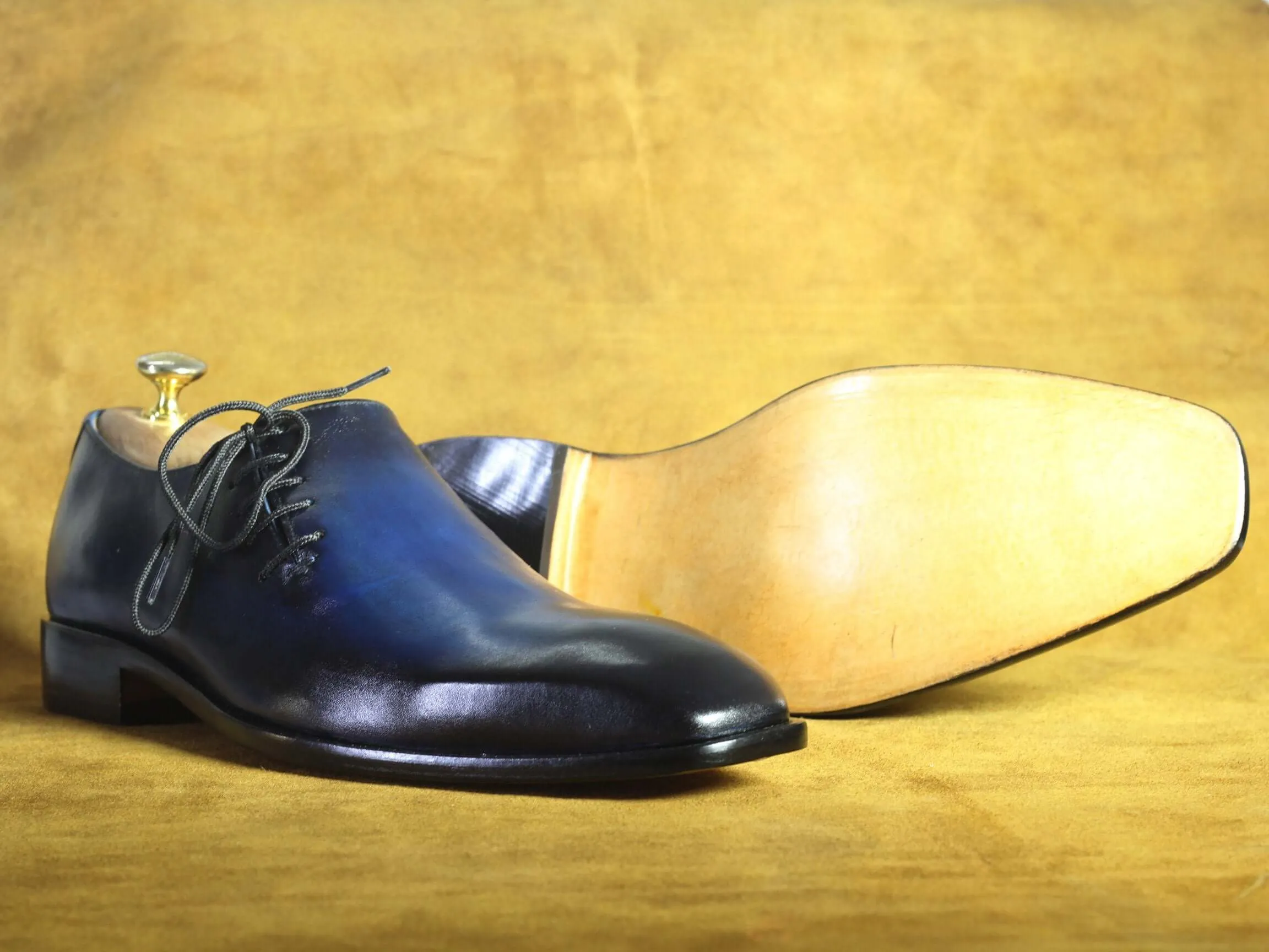 Bespoke Blue Whole Cut Side Lace UP Shoe for Men