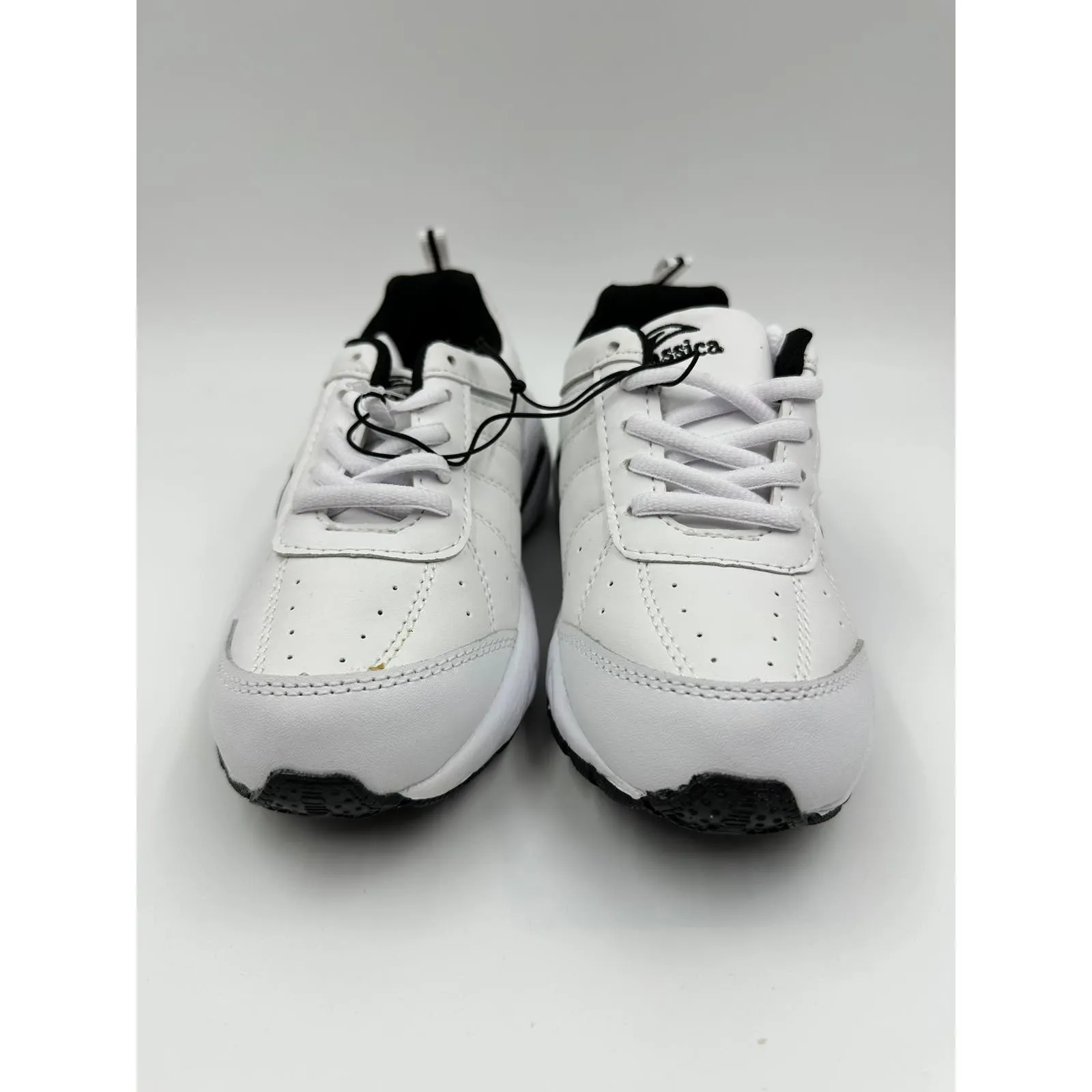 Big Kid Size 2, White Sneaker with Black Trim & Silver Accents