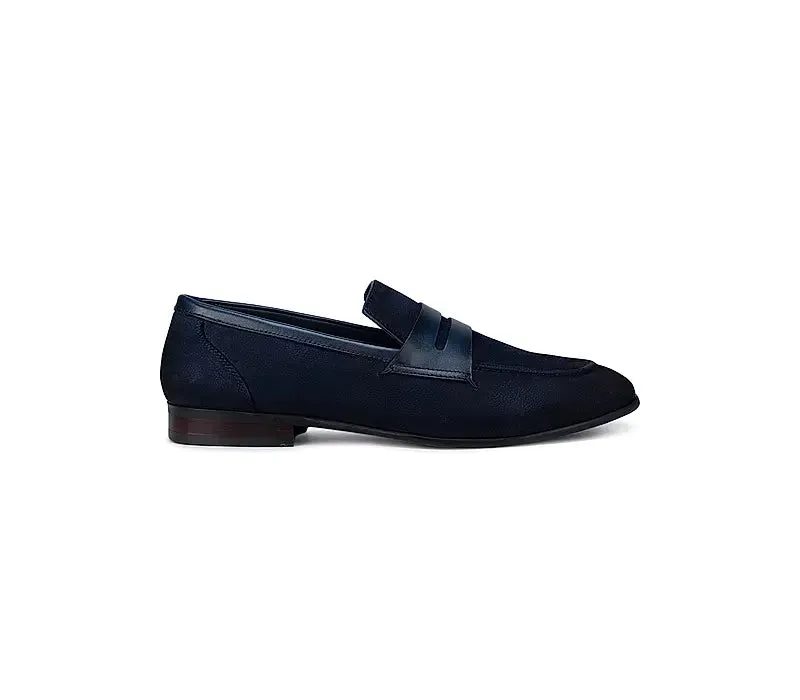 Blue Loafers with Leather Panel