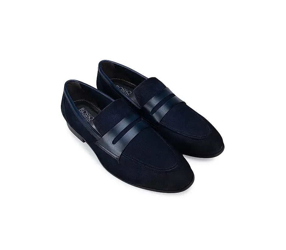 Blue Loafers with Leather Panel