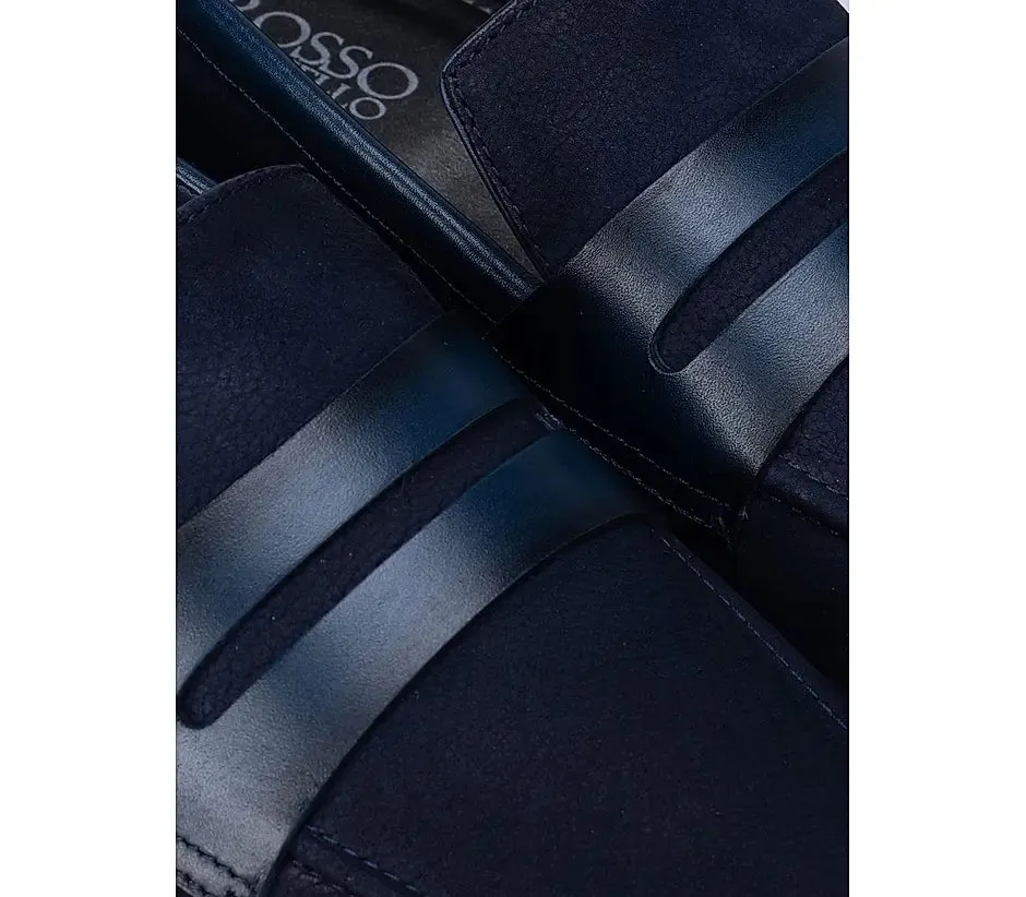 Blue Loafers with Leather Panel