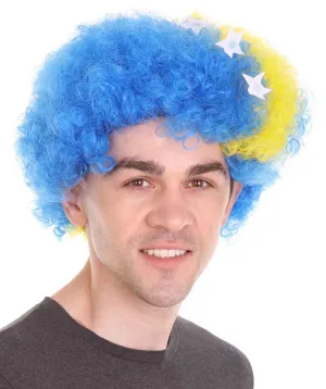 Bosnia and Herzegovina Sport Afro Fun Wig | Blue Yellow Wig