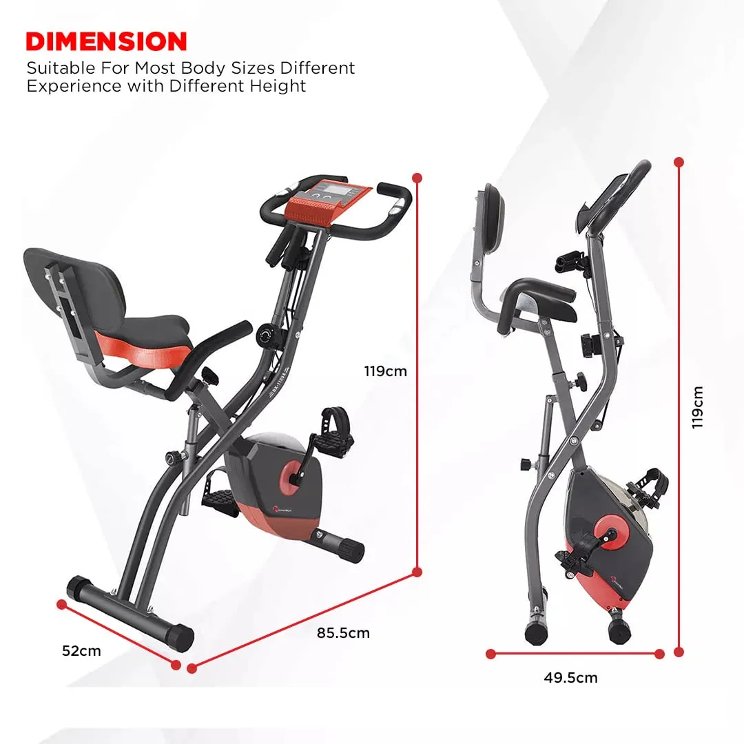 BX-110SX Stationary Exercise X Bike with 8-levels Magnetic Resistance | Indoor Upright Foldable Cycling Bike with Back and Arm Rests and LCD Monitor for Home Workout attractive bike