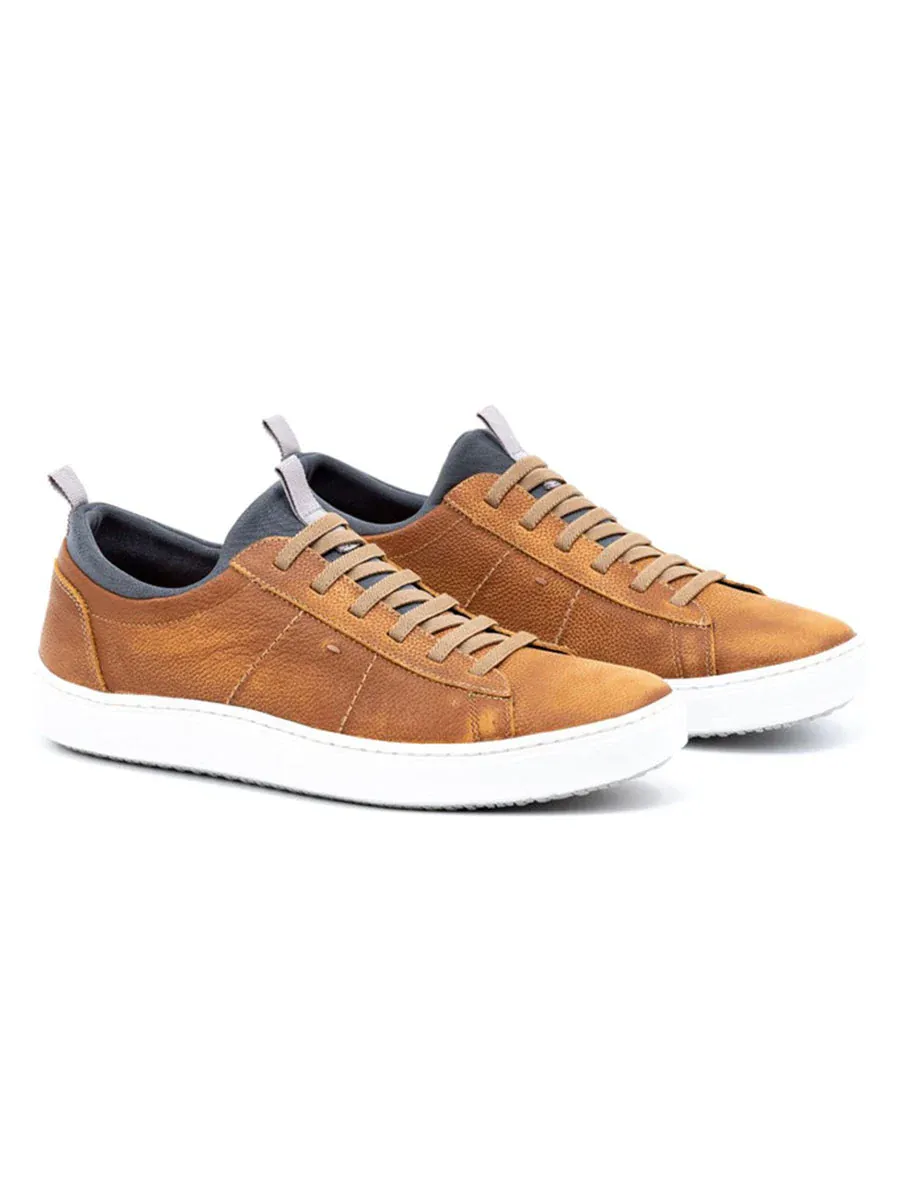 Cameron Hand Buffed Pebble Grain Leather Sneaker in Old Saddle