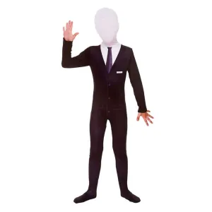 Childs Slenderman Skinz Black Body Suit Fancy Dress Costume