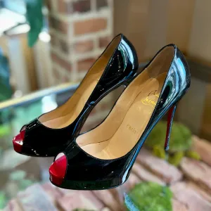 CHRISTIAN LOUBOUTIN New Very Prive 120MM Black Patent Leather Pumps SZ 38