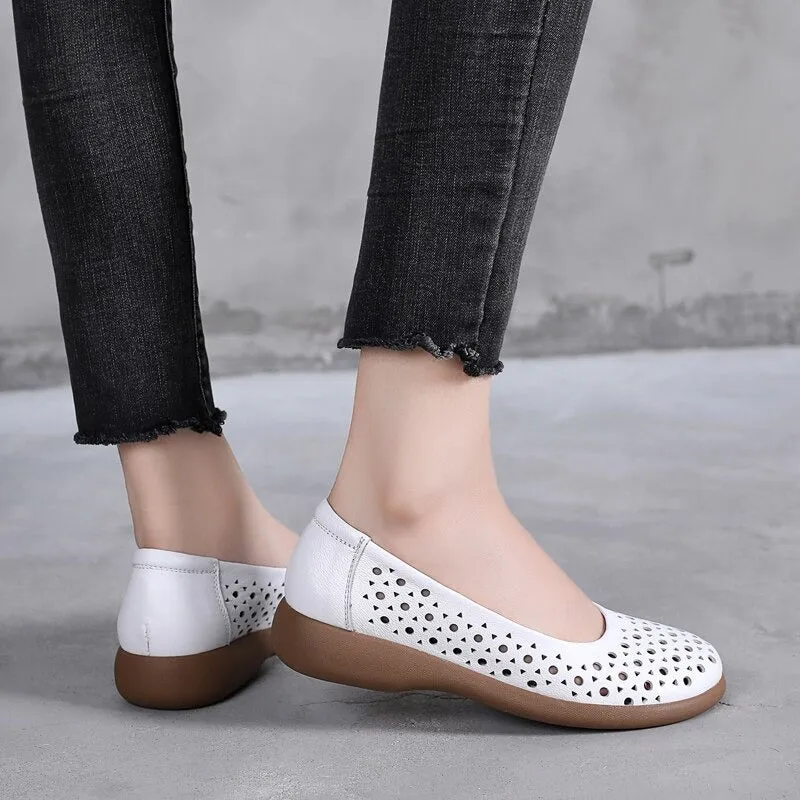 Comfy Hollow Out Vegan Leather Summer Slip-on Loafer Shoes