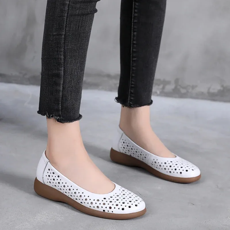 Comfy Hollow Out Vegan Leather Summer Slip-on Loafer Shoes