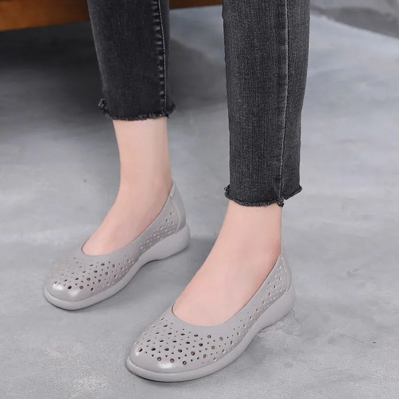 Comfy Hollow Out Vegan Leather Summer Slip-on Loafer Shoes