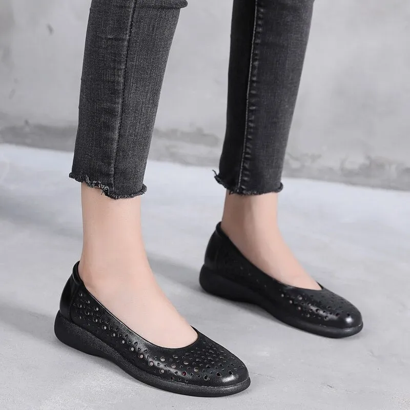 Comfy Hollow Out Vegan Leather Summer Slip-on Loafer Shoes