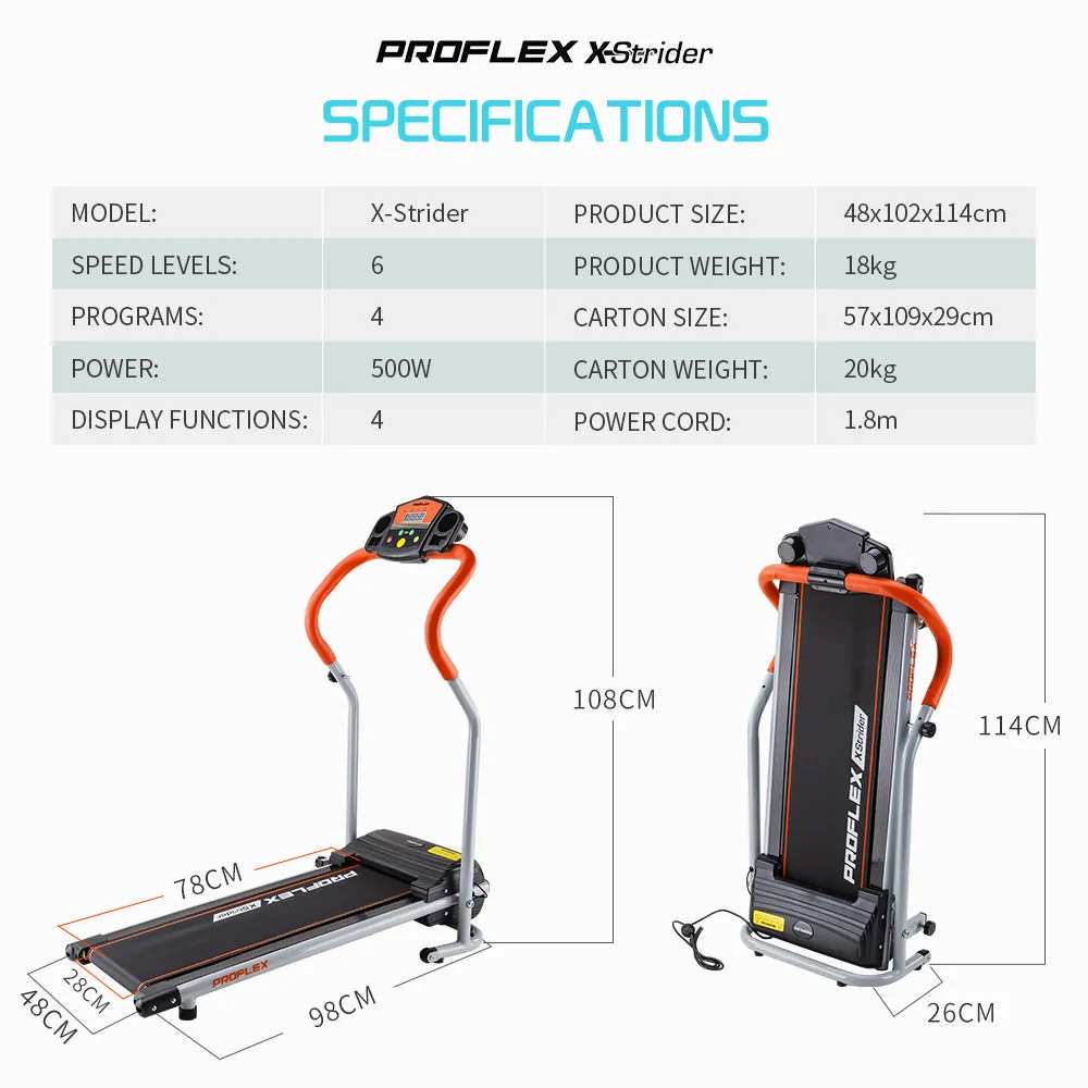 Compact Electric Treadmill, 6 Speed Levels, LED Display - PROFLEX