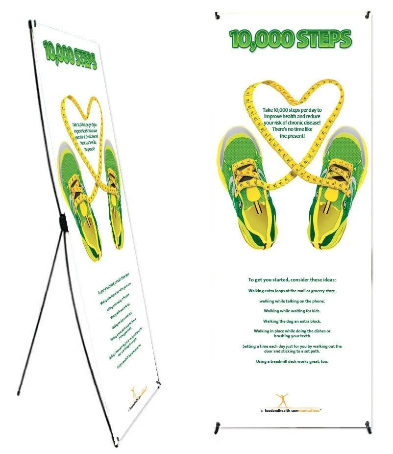 Custom 10K Steps Banner and Banner Stand 24" X 67" - Add Your Logo To This Health Fair Banner