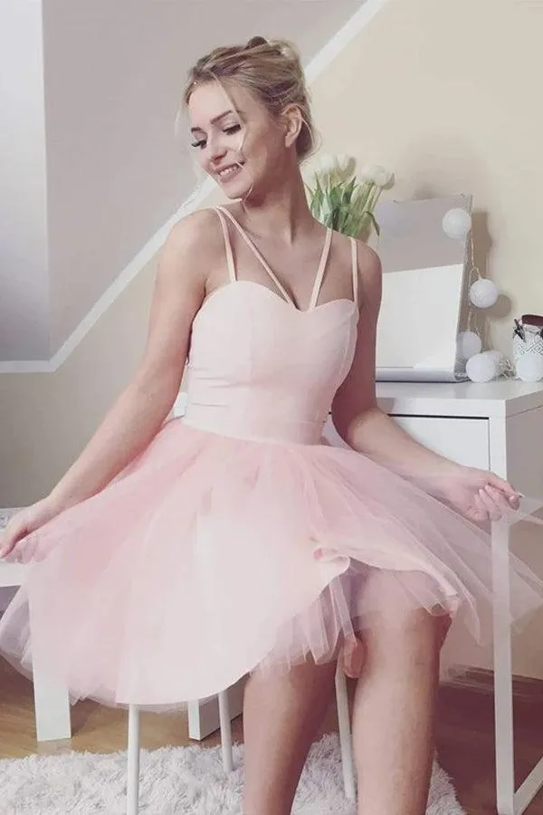 Cute Sweetheart Tulle Short Prom Dress Pink Homecoming Dress PD445