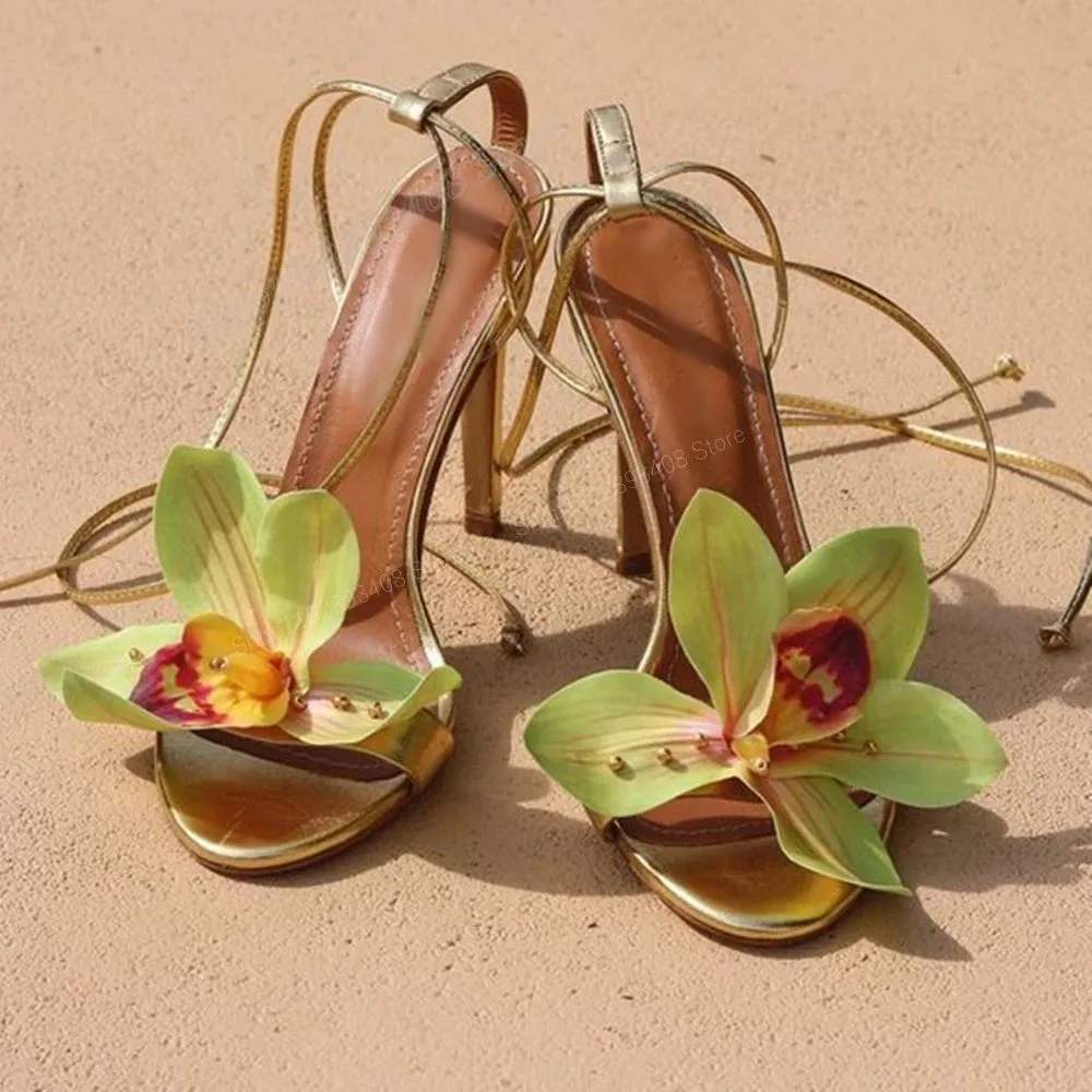 Deise Bez Green Flower Design Strappy Sandals