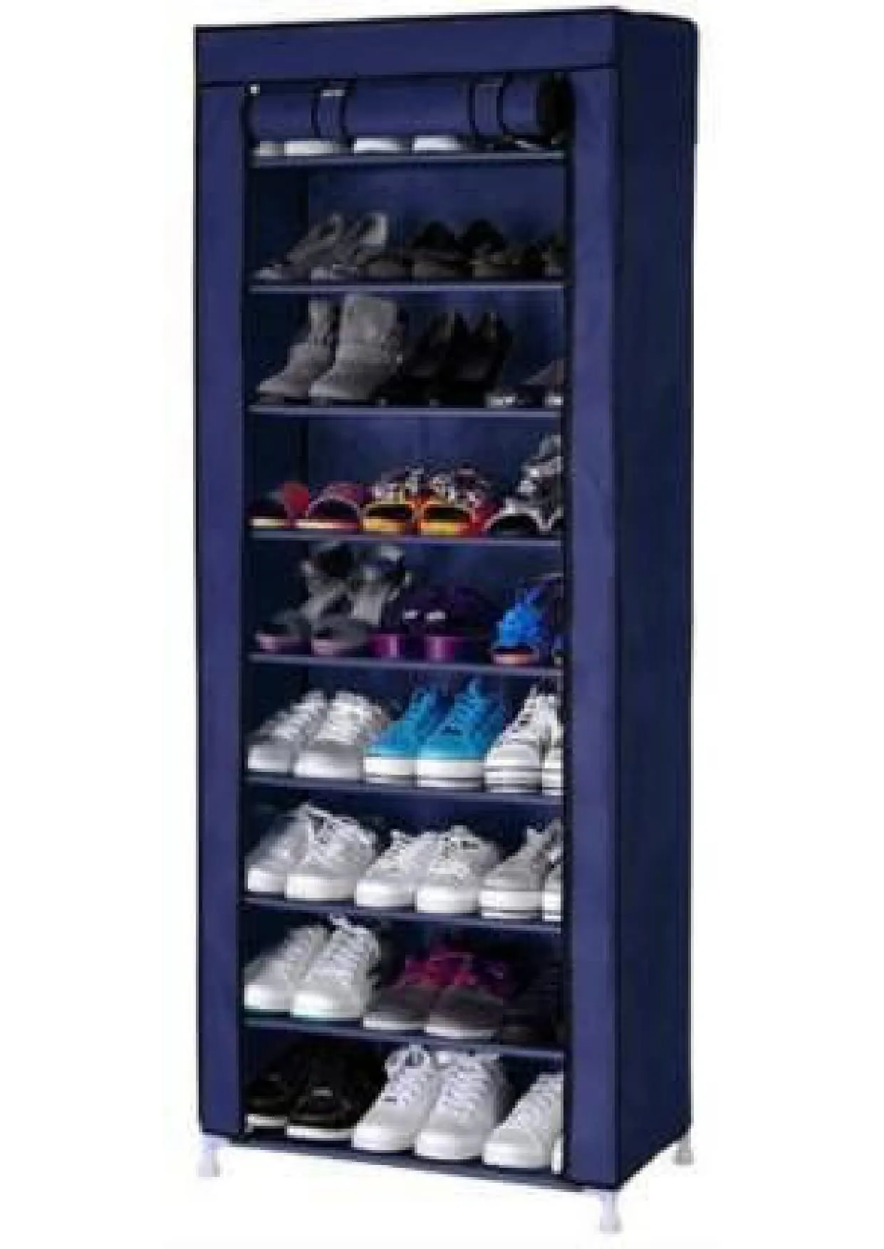 DEMARK Multipurpose| 9 Layer Shoe Rack For Home Improvement Furniture With Dustproof Cover| Chappal Stand| Clothes Storage Wadrobe| (Blue)