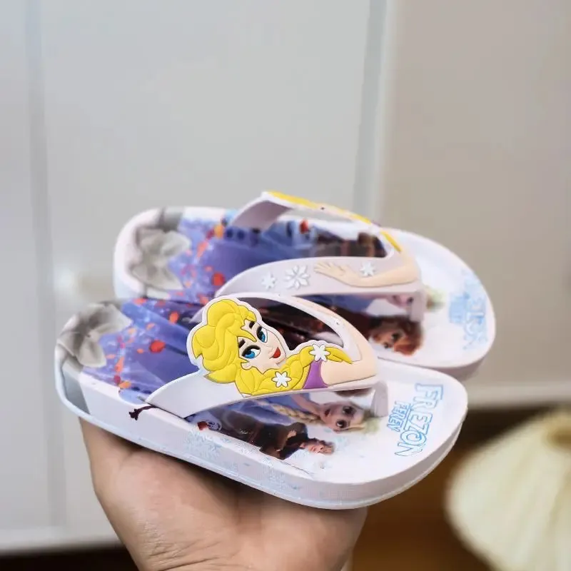 Disney Children's Slippers Cartoon Flip Flops Princess Sandals Boys/Girls Anti-skid Home Sandals Children's Beach Size 24-35