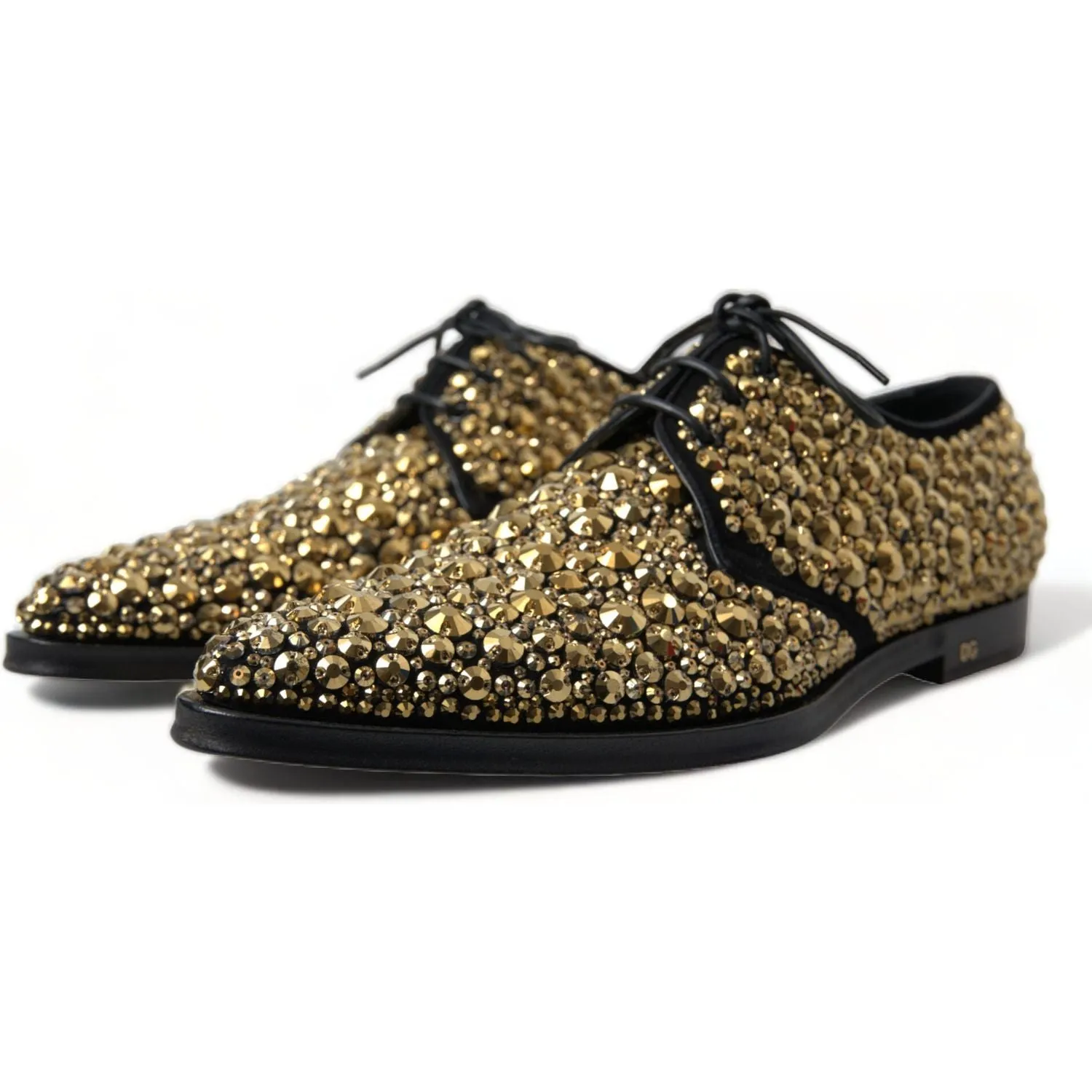 Dolce & Gabbana Elegant Gold Black Suede Derby Dress Shoes