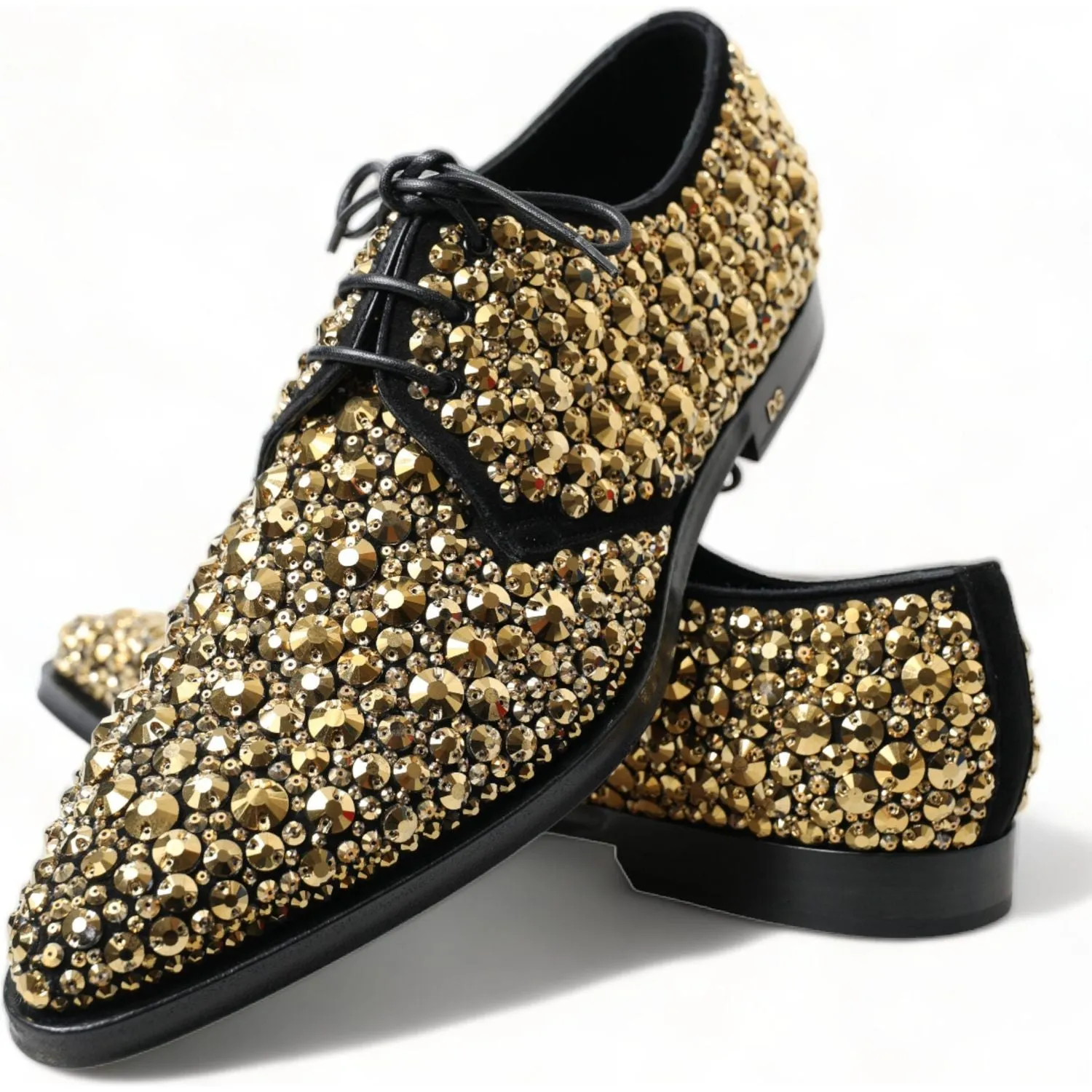 Dolce & Gabbana Elegant Gold Black Suede Derby Dress Shoes