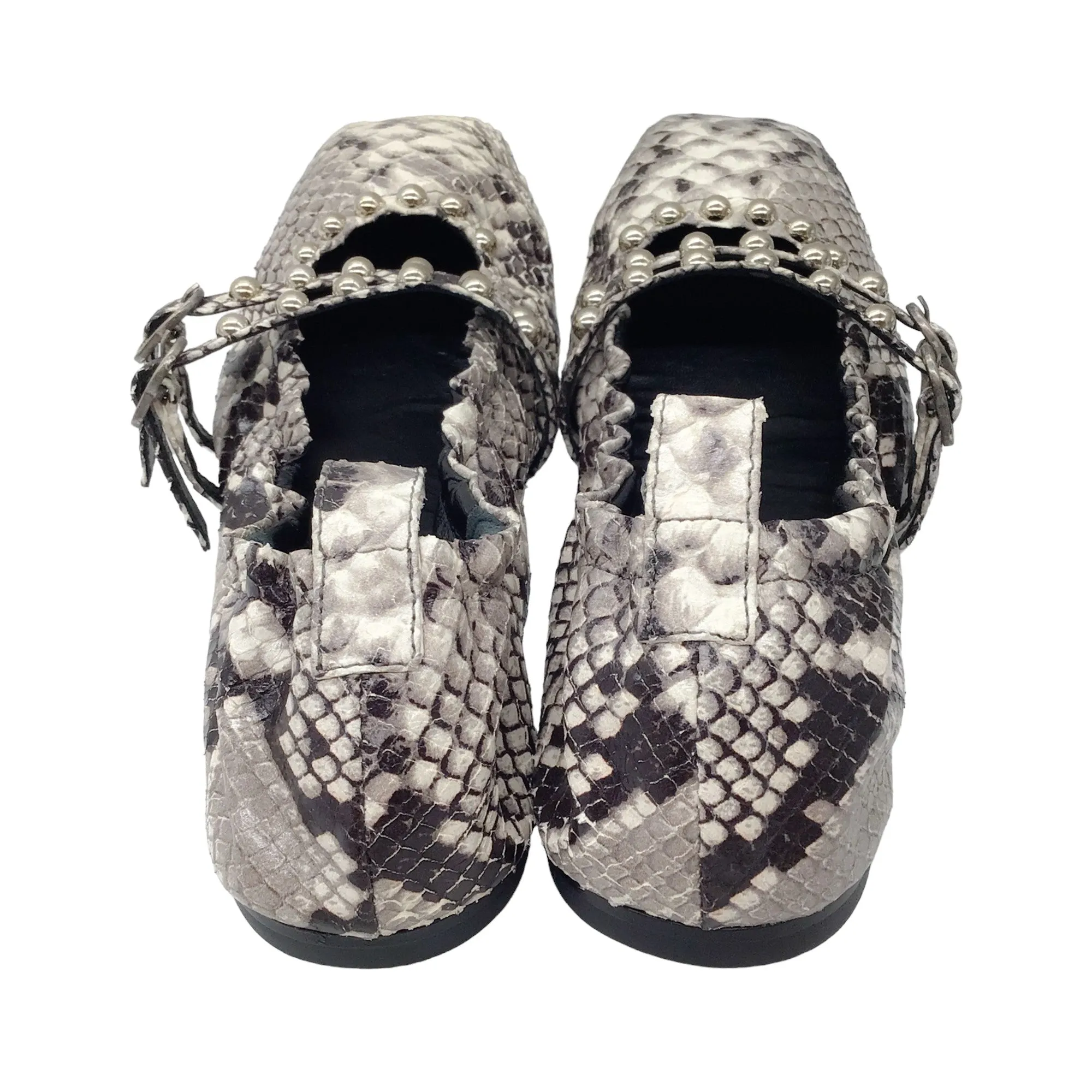 Dorothee Schumacher Grey / Silver Studded Python Skin Leather Ballet Flats