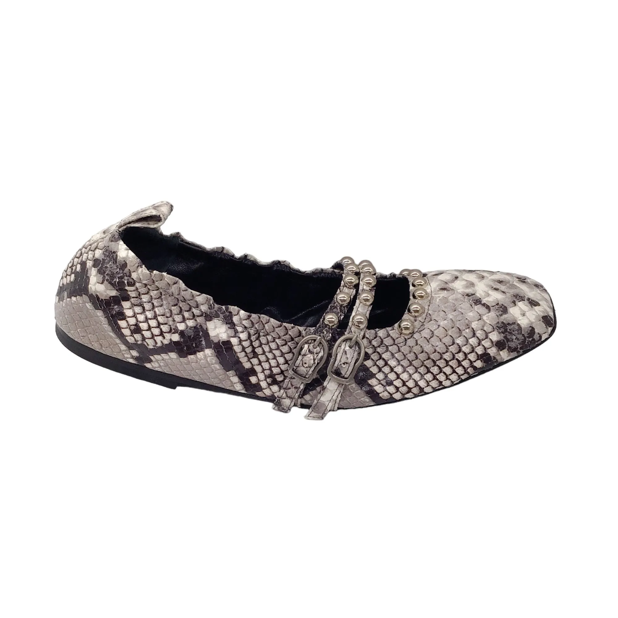 Dorothee Schumacher Grey / Silver Studded Python Skin Leather Ballet Flats