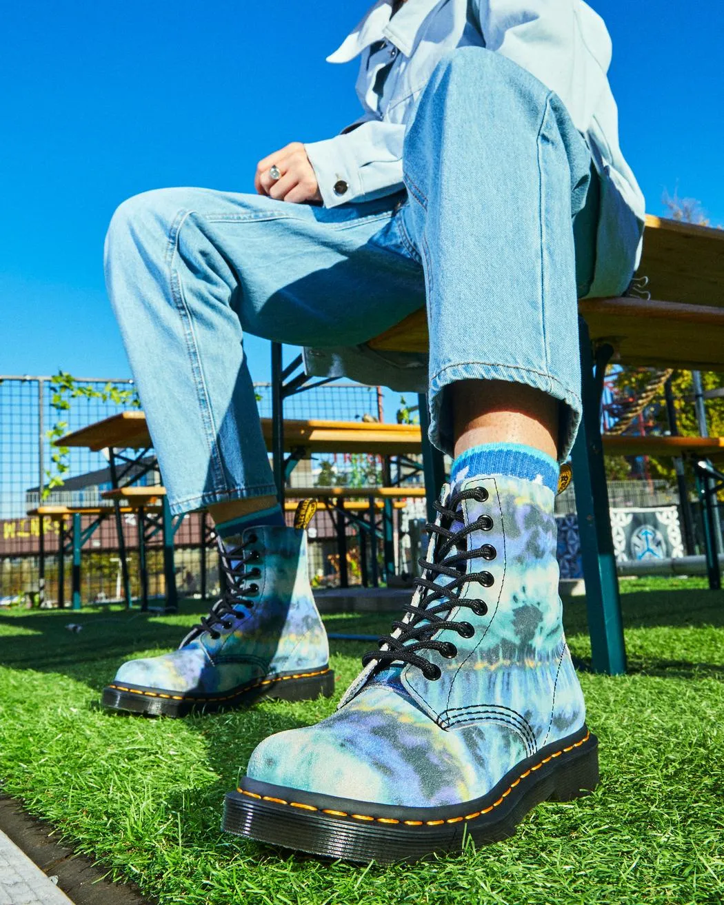 Dr Martens 1460 Pascal Tie Dye Leather Lace Up Boots - Blue