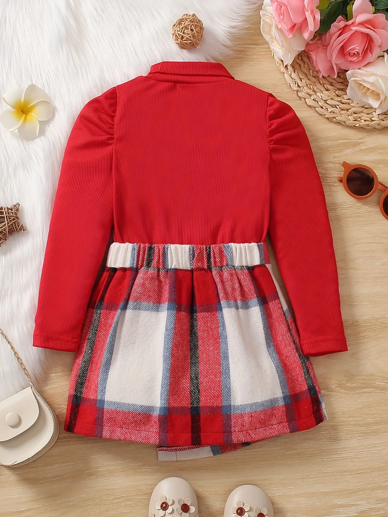 Elegant Girls' 2-piece Outfits, Puff Sleeve Knit Pullover & Plaid Skirt, Comfy Sets Kids Clothes For Fall Winter Christmas Outdoors