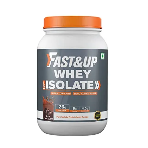 Fast&Up 100% Pure European Whey Protein Isolate, Ultralow Carbs | 30 Servings | 26g Protein per serve | Low Lactose & Gluten Free | Fast Acting, No Bloating - Rich Chocolate Flavour