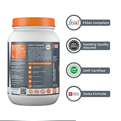 Fast&Up 100% Pure European Whey Protein Isolate, Ultralow Carbs | 30 Servings | 26g Protein per serve | Low Lactose & Gluten Free | Fast Acting, No Bloating - Rich Chocolate Flavour